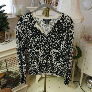 Black and White Animal Print Cashmere Cardigan